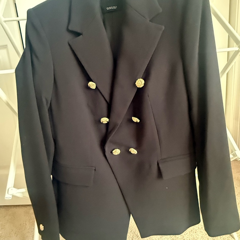 NWT- Mango Military Inspired Black Blazer with Gold Buttons